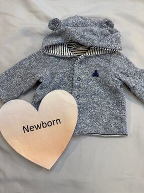 GAP Heather Blue Newborn Hooded Jacket with Bear Ears